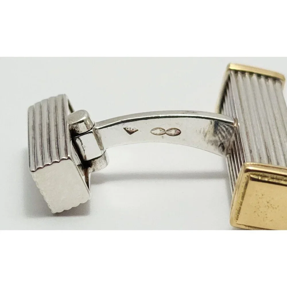 Modern Unique GTP 18K Solid Yellow Gold & 925 Sterling Silver Cufflinks